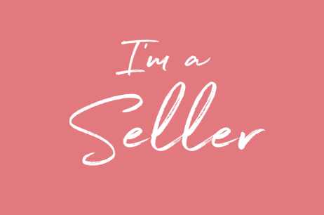 Rectangle pink shape with I'm a Seller in white cursive text.